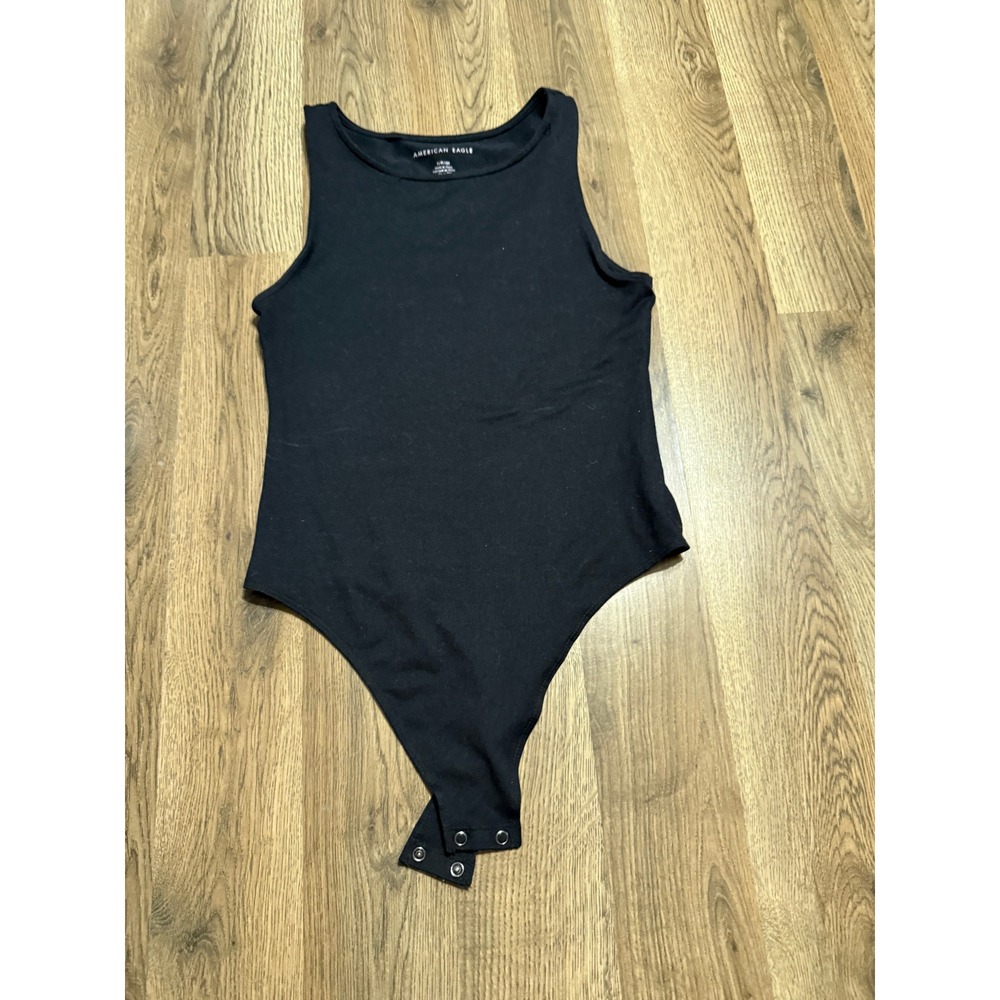 American Eagle Bodysuit Women Size S Black Sleeveless Crew Neck Snap Closure